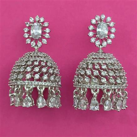 American Diamond Jhumki with Rhodium Plating 2 Tone Plating Mehndi Plating