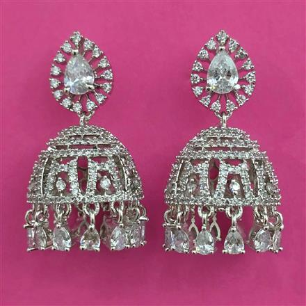 American Diamond Jhumki with Rhodium Plating 2 Tone Plating Mehndi Plating
