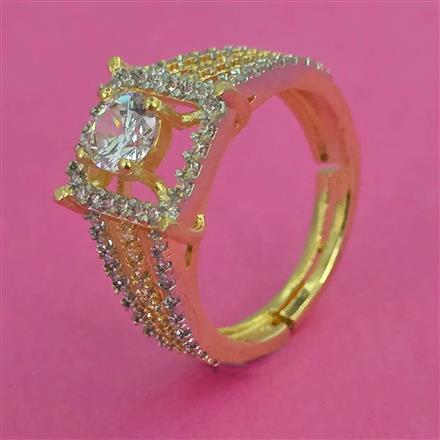 American Diamond Adjustable Ring with Rhodium Plating 2 Tone Plating Mehndi Plating