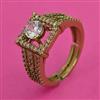 American Diamond Adjustable Ring with Rhodium Plating 2 Tone Plating Mehndi Plating