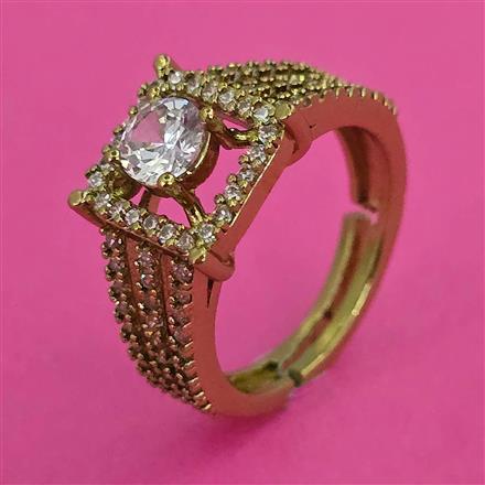 American Diamond Adjustable Ring with Rhodium Plating 2 Tone Plating Mehndi Plating