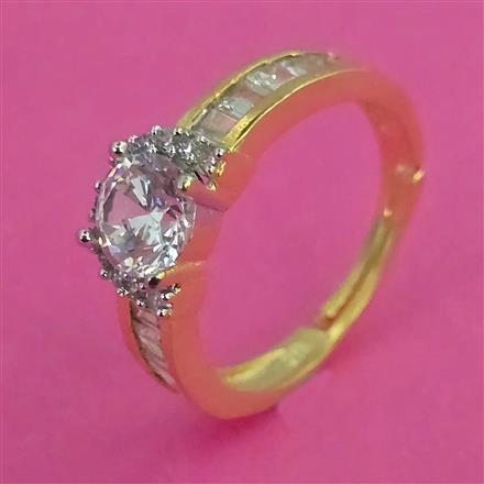 American Diamond Adjustable Ring with Rhodium Plating 2 Tone Plating Mehndi Plating