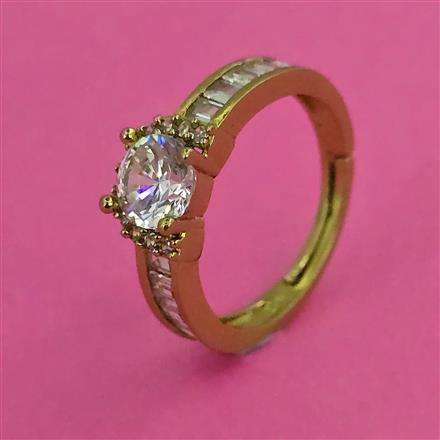 American Diamond Adjustable Ring with Rhodium Plating 2 Tone Plating Mehndi Plating