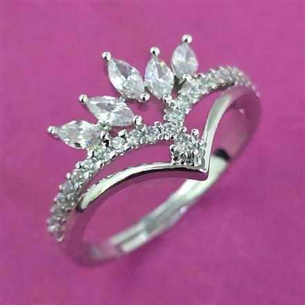 American Diamond Adjustable Ring with Rhodium Plating Mehndi Plating