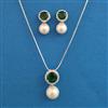 American Diamond Pearl Pendant Set with Rhodium Plating