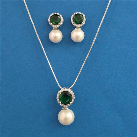 American Diamond Pearl Pendant Set with Rhodium Plating