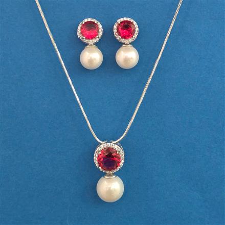 American Diamond Pearl Pendant Set with Rhodium Plating
