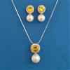 American Diamond Pearl Pendant Set with Rhodium Plating