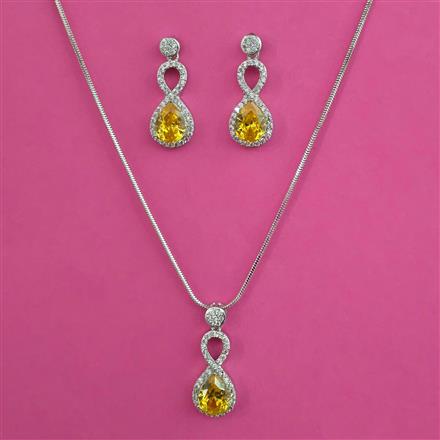 American Diamond Delicate Pendant Set with Rhodium Plating