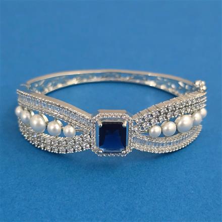 American Diamond Pearl Kada with Rhodium Plating