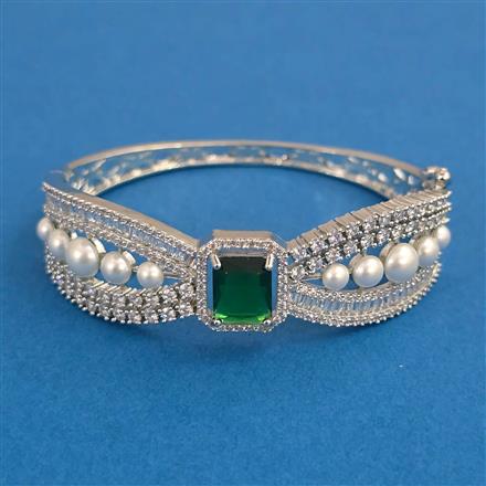 American Diamond Pearl Kada with Rhodium Plating