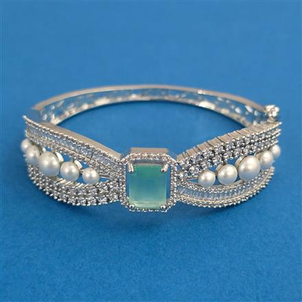 American Diamond Pearl Kada with Rhodium Plating