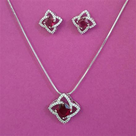 American Diamond Classic Pendant Set with Rhodium Plating