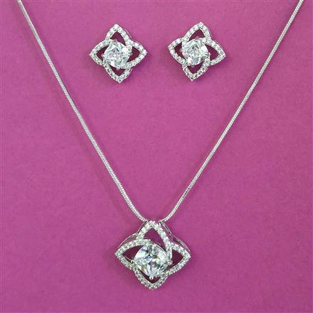 American Diamond Classic Pendant Set with Rhodium Plating