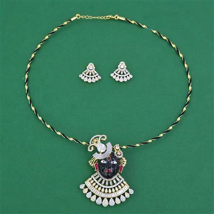 American Diamond Temple Pendant Set with 2 Tone Plating