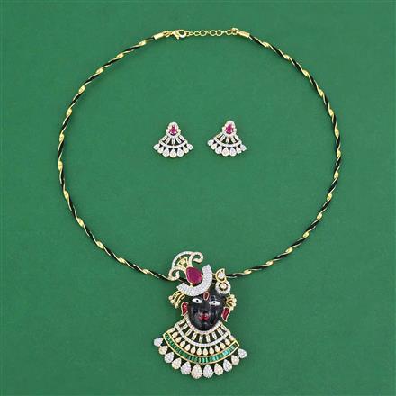 American Diamond Temple Pendant Set with 2 Tone Plating