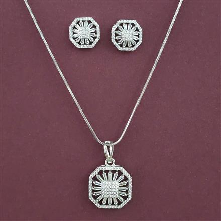 American Diamond Classic Pendant Set with Rhodium Plating