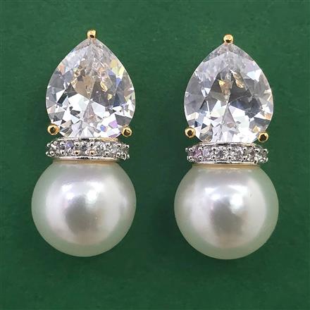 American Diamond Pearl Earring with 2 Tone Plating