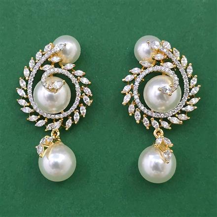 American Diamond Pearl Earring with Rhodium Plating 2 Tone Plating