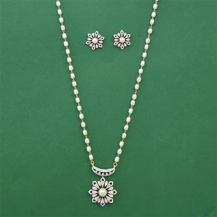 American Diamond Pearl Pendant Set with 2 Tone Plating