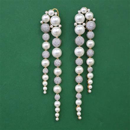 American Diamond Pearl Earring with Rhodium Plating 2 Tone Plating