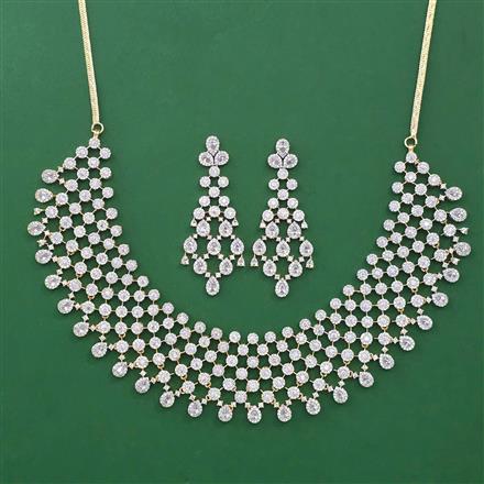 American Diamond Classic Necklace with Rhodium Plating 2 Tone Plating Mehndi Plating