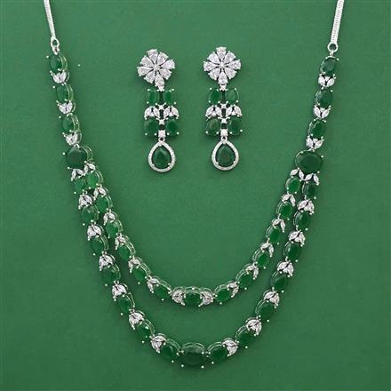 American Diamond Layered Necklace with Rhodium Plating