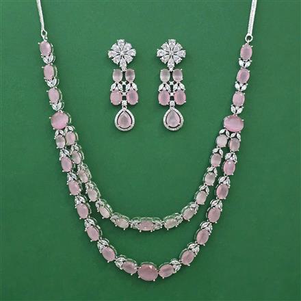 American Diamond Layered Necklace with Rhodium Plating