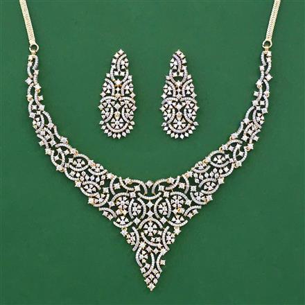 American Diamond Classic Necklace with Rhodium Plating 2 Tone Plating