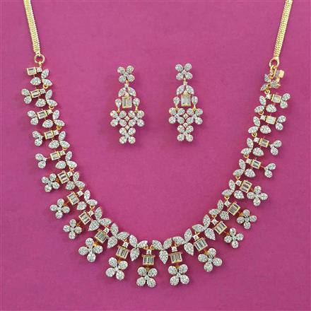 American Diamond Classic Necklace with Rhodium Plating 2 Tone Plating