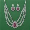 American Diamond Layered Necklace with Rhodium Plating