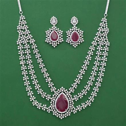 American Diamond Layered Necklace with Rhodium Plating