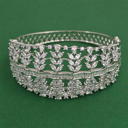 American Diamond Broad Kada with Rhodium Plating 2 Tone Plating Mehndi Plating