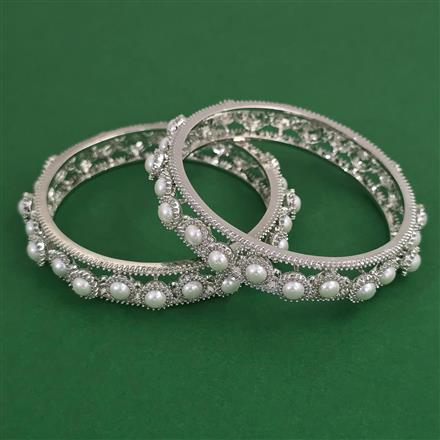 American Diamond Pearl Bangles with Rhodium Plating