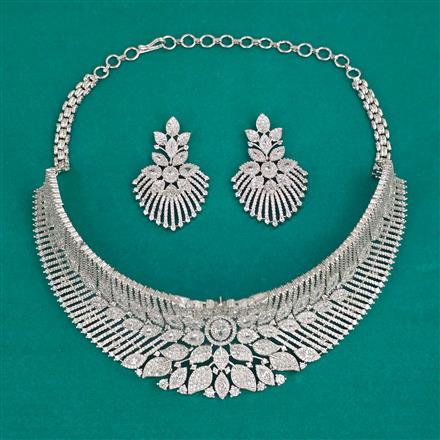 American Diamond Choker Necklace with Rhodium Plating 2 Tone Plating Mehndi Plating