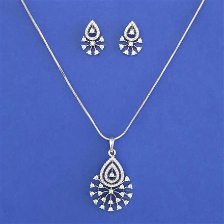 American Diamond Classic Pendant Set with Rhodium Plating