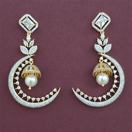 American Diamond Pearl Earring with Rhodium Plating 2 Tone Plating