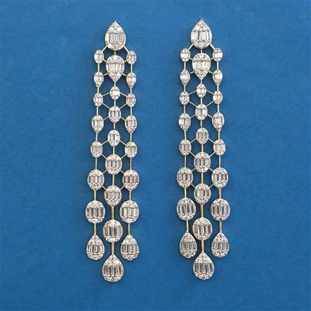 American Diamond Long Earring with Rhodium Plating 2 Tone Plating