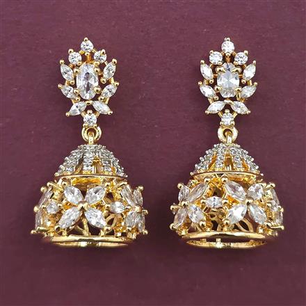 American Diamond Jhumki with Rhodium Plating 2 Tone Plating Mehndi Plating