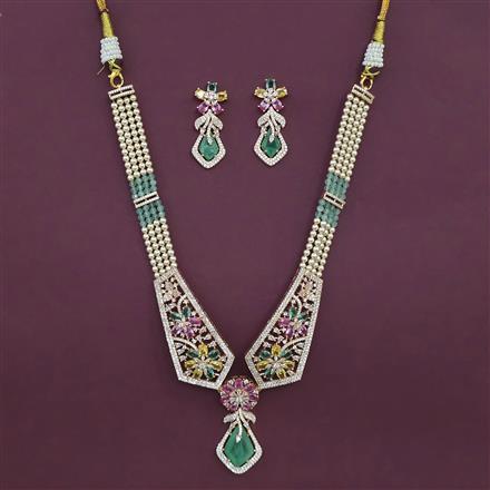 American Diamond Pearl Necklace with Carat Plating