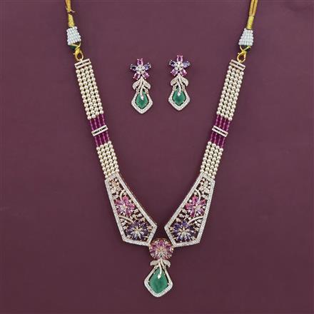 American Diamond Pearl Necklace with Carat Plating