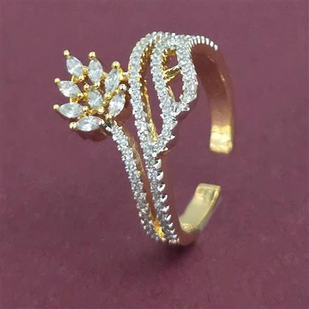 American Diamond Adjustable Ring with Rhodium Plating 2 Tone Plating Mehndi Plating
