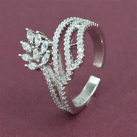 American Diamond Adjustable Ring with Rhodium Plating 2 Tone Plating Mehndi Plating