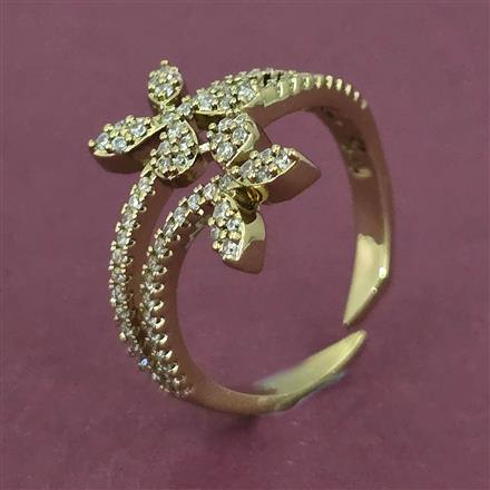 American Diamond Adjustable Ring with Rhodium Plating 2 Tone Plating Mehndi Plating