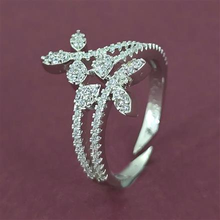 American Diamond Adjustable Ring with Rhodium Plating 2 Tone Plating Mehndi Plating