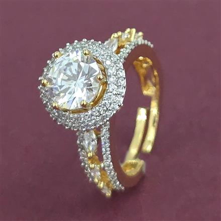 American Diamond Adjustable Ring with Rhodium Plating 2 Tone Plating