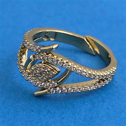 American Diamond Adjustable Ring with Rhodium Plating 2 Tone Plating Mehndi Plating