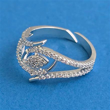 American Diamond Adjustable Ring with Rhodium Plating 2 Tone Plating Mehndi Plating