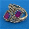 American Diamond Adjustable Ring with Mehndi Plating