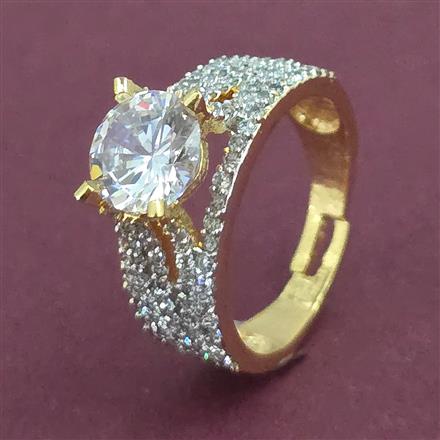 American Diamond Adjustable Ring with Gold Plating